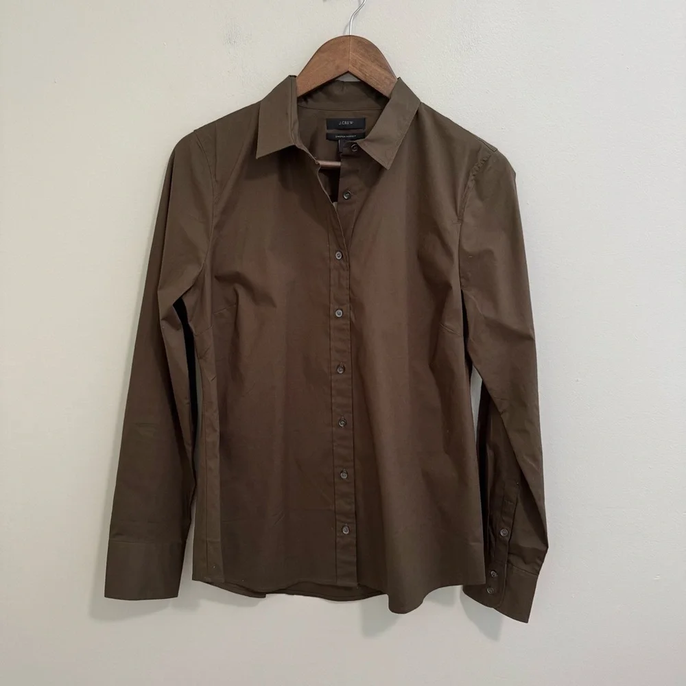 J. Crew NWT Stretch Perfect Olive Button Down Shirt